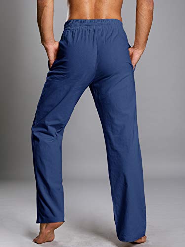 Image of PASLTER Mens Cotton Linen Pants Casual Summer Beach Pants Dress Trousers | Loose Fit, Elastic Drawstring Waist, Lightweight, Straight-Legs, Slacks, Yoga, Work, Vacation, Quick Dry
