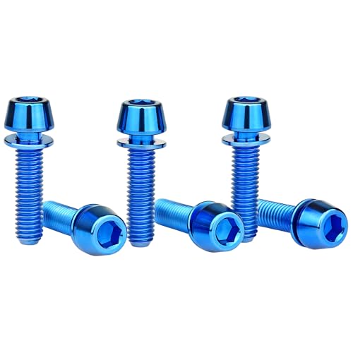 Image of Titanium Ti Allen Hex M5x16 18mm Tapered Head Bolt with Washer Screw for Bicycle Stem Parts Pack of 6 (Blue, M5x18mm)