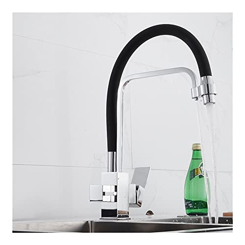 浄水機能付きブラック真鍮キッチン蛇口 - 多機能360度回転シンクミキサータップキッチンシンク蛇口(Chrome,With hose size 9-16)