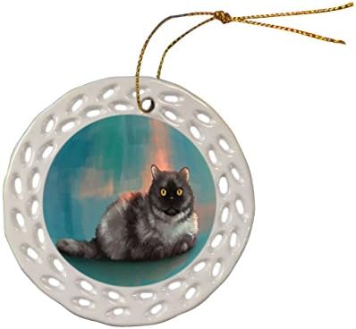 Doggie of the Day Selkirk Rex Cat Christmas Doily Ceramic Ornament