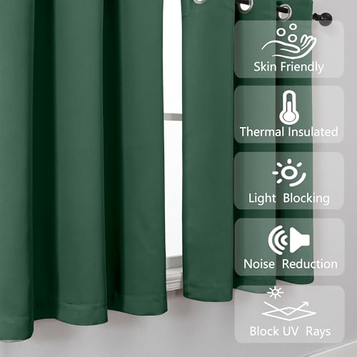 Image of Simplebrand Ever Green Short Cafe Curtains 36 Inch Length 2 Panels Set, Half Window Grommet Privacy Drape Tiers for Kitchen, Thermal Insulated Room Darkening Curtains for Bathroom Shades, W40 x L36