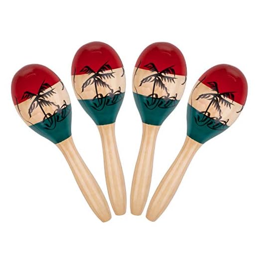 Foraineam Paquete de 4 maracas de madera pintadas musicales de madera maraca instrumento de percusión manual