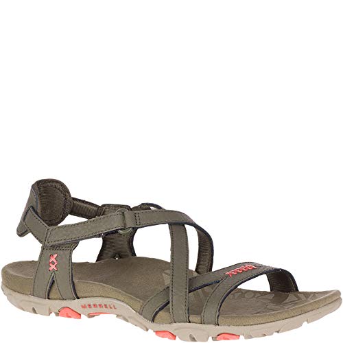 Merrell Women's Sandspur Rose Leather Sandal, Olive, 7 M
