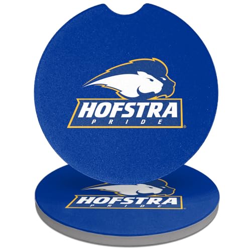 Hofstra University Pride Logo Car Coasters, Pack of 2, 2.5" Ceramic Stone, Drink Coaster for Cup Holders with Finger Notch