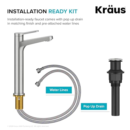 KRAUS Indy Bathroom Faucet for Vessel Sink in Spot-Free Brushed Nickel with Single Handle, Pop Up Drain and Supply Lines, KVF-1410SFBN - image 8
