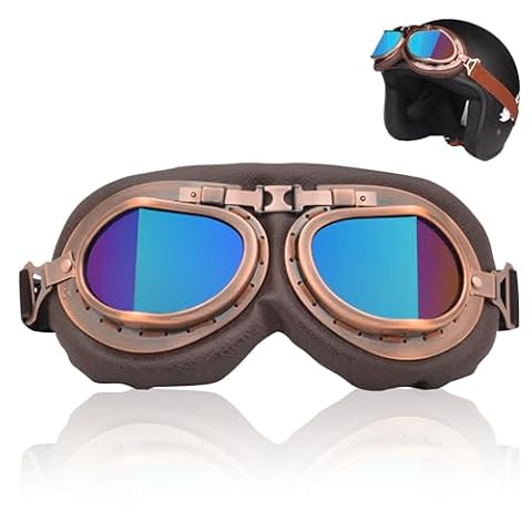 FOSDICK Gogle motocyklowe w stylu vintage, wiatroszczelne, steampunkowe, kolorowe soczewki, okulary rowerowe do sportów na świeżym powietrzu, lotnika, motocykl, kask motocrossowy, dla mężczyzn i