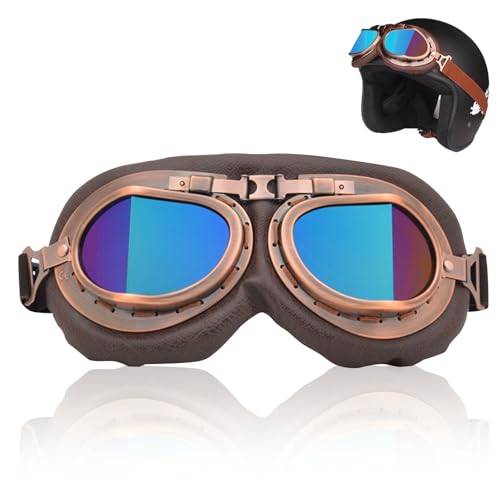 FOSDICK Gogle motocyklowe w stylu vintage, wiatroszczelne, steampunkowe, kolorowe soczewki, okulary rowerowe do sportów na świeżym powietrzu, lotnika, motocykl, kask motocrossowy, dla mężczyzn i