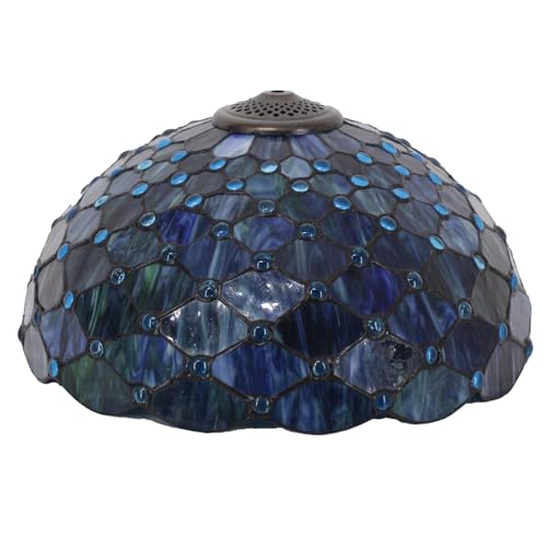 Image of 16 Inch Tiffany Stained Glass Lamp Shade Replacement Only(Blue Beads) | Fit For Table Lamps FLoor Lamp Ceiling Fixture Pendant Hanging Light Home Office Decoration