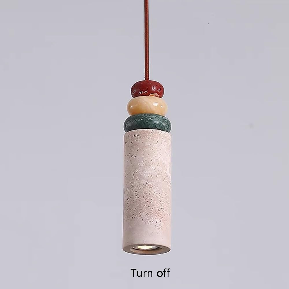 Suspension En Travertin, Lampe Suspendue En Pierre Avec Décor En Jade