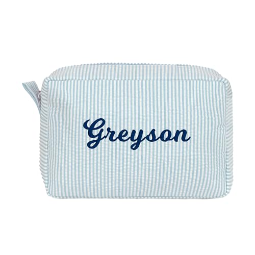 MT WORLD Personalized Cosmetic Bag Cute Makeup Bag for Women Girls Seersucker Bridesmaid Travel Makeup Bag Aesthetic Toiletry Bag Organizer Storage Pouch (Aqua)