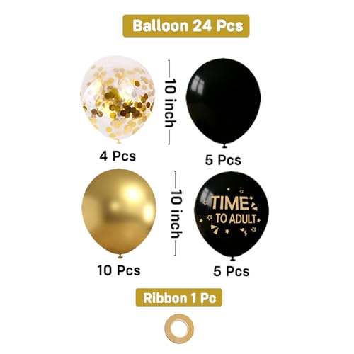 Image of Party Propz Black and Golden Balloon Combo for Decoration - 24 Pcs, Confetti Balloons for Decoration, Time to Adult Printed Black Balloon, Balloon Decoration for Boys & Girls (Latex)