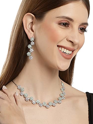 Image of Karatcart Silver Tone Green American Diamond Studded Necklace Set for Women