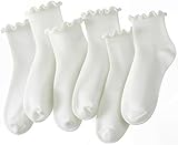 HONGTEYA 6 Pairs Womens Ruffle Socks Casual Cute Ankle Socks Soft Breathable Crew Socks for Women Girls