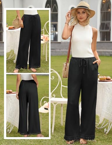 Image of GRACE KARIN Women Linen Pants Wide Leg Casual Palazzo Pants Trousers