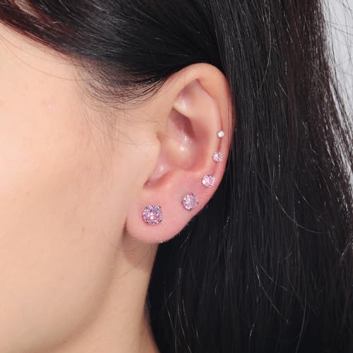 Lasidor 5 Pairs Stud Earrings Pink Cubic Zirconia Stainless Steel Stud Earring Hypoallergenic Screw Back Earrings Double Side Piercing Earrings Gifts for Women by lasidor - Image 5