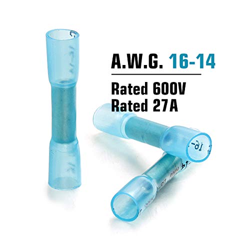 600Pcs Heat Shrink Butt Connectors 16-14 Awg - Sopoby Waterproof Wire Connectors Electrical Connectors - Insulated Crimp Terminals Marine Automotive Butt Terminals (Blue) #TOP2