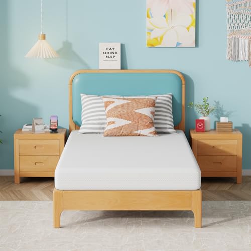 Image of FDW 6 Inch Twin Mattress, Medium Firm Gel Memory Foam, Cooling Ventilated Foam, Pressure Relief, White, Removable Washable Cover, Bed in a Box, CertiPUR‑US Certified