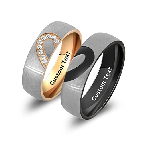 His and Hers Wedding Ring Sets Promise Rings for Couples Stainless Steel Ring Set Personalized Engraved Custom Name