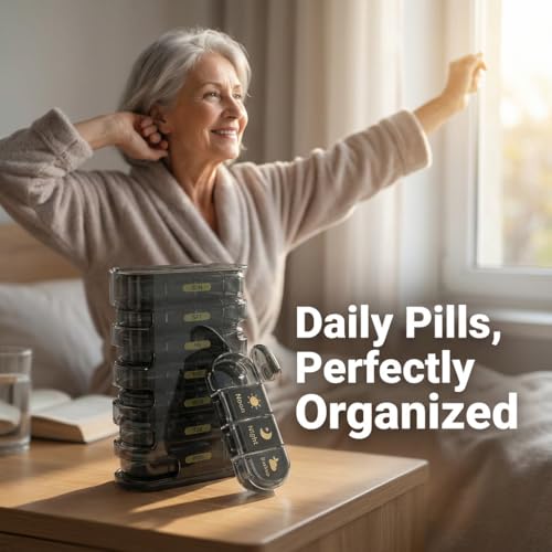 Image of Premium Medicine organizer Box- Waterproof Weekly Medicine organizer- Medicine Box for home, 7 days tablet organizer For Home-Large Pill Organizer Box Case (Black-4 Compartment (Standing))