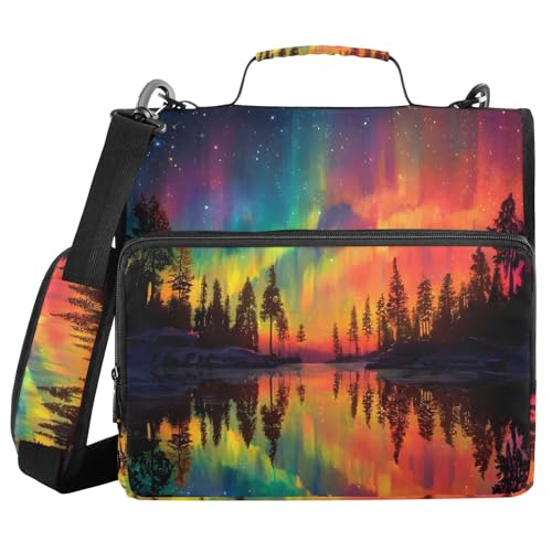 Image of 3 Ring Zipper Binder with Shoulder Strap Aurora Borealis Rainbow Tree 1.5 inch Binders Keeper Large Capacity Multi Pockets for School Office Supplies