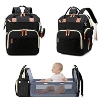 Fexkean Nappy Changing Backpack, Waterproof Multi-Function Large Capacity Diaper Baby Travel Bag 3 in 1 Foldable Unisex for Mom and Dad Black