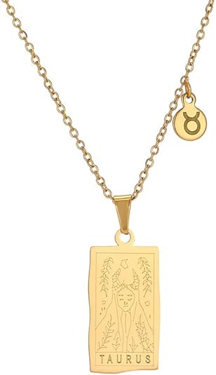 12 Constellation Necklace Stainless Steel Tarot Card Double-Sided Engraving Zodiac Pendant Necklace for Women Horoscope Gifts