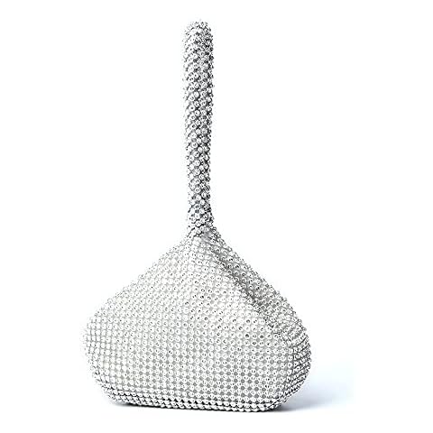 ACNCN Mini Soft Body Women Girl Bride Diamante Crystal Evening Bag Prom Cocktail Party Wedding Engagement Evening Clutch Bag Purse(Silver Cover