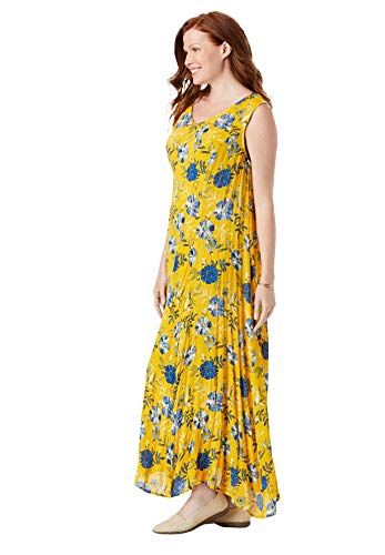 Woman Within Women's Plus Size Sleeveless Crinkle A-Line Dress - 2X, Ivory Patchwork Floral Beige #TOP3