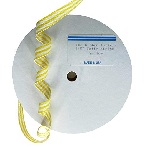 3/8" Yellow & White Taffy Striped Grosgrain Ribbon - 20 Yards - USA | American Made