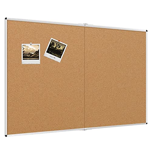 VIZ-PRO 72" x 48" Large Cork Bulletin Board, Foldable & Wall-Mounted Notice Pin Board with Silver Aluminum Frame, for School Home Office - 6' x 4' Corkboard