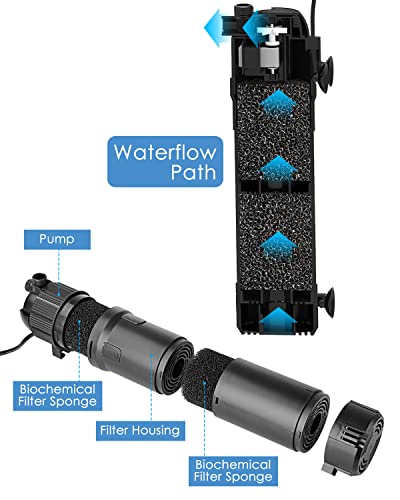 Kulife Fumak Aquarium Filter Fish Tank Filters Turtle Filter Internal Power Filter With Aeration/Rainfall Modes For 40-120 Gallon Aquariums, Flow Rate And Direction Adjustable #TOP1