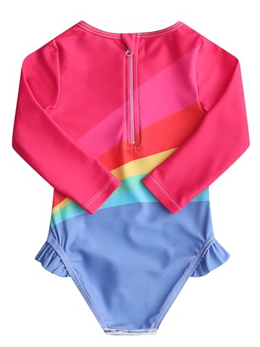 Image of Aisyee Baby Girls One Piece Swimsuits Long Sleeve Rash Guard Swimshirts