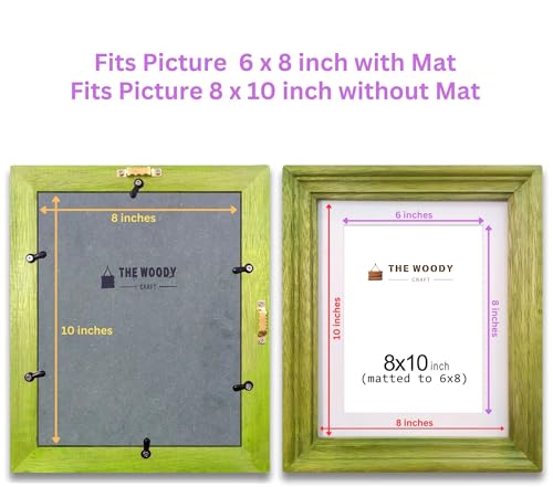 Image of Wooden Rectangular Photo Frame With Mat,Green Photo Frame 6 X 8 Inch With Mat Or 8 X 10 Inch Without Mat For Wall Decoration,Gallery Walls,Best Wooden Photo Frames For Posters &Photos