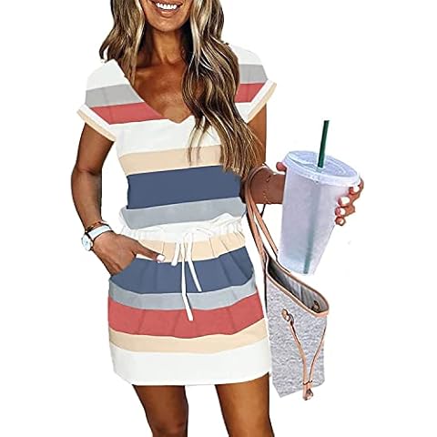 ETCYY NEW Womens Summer Dress Lantern Sleeve Square Neck Tie Front A-Line Double Layer Hem Mini Dresses Cover