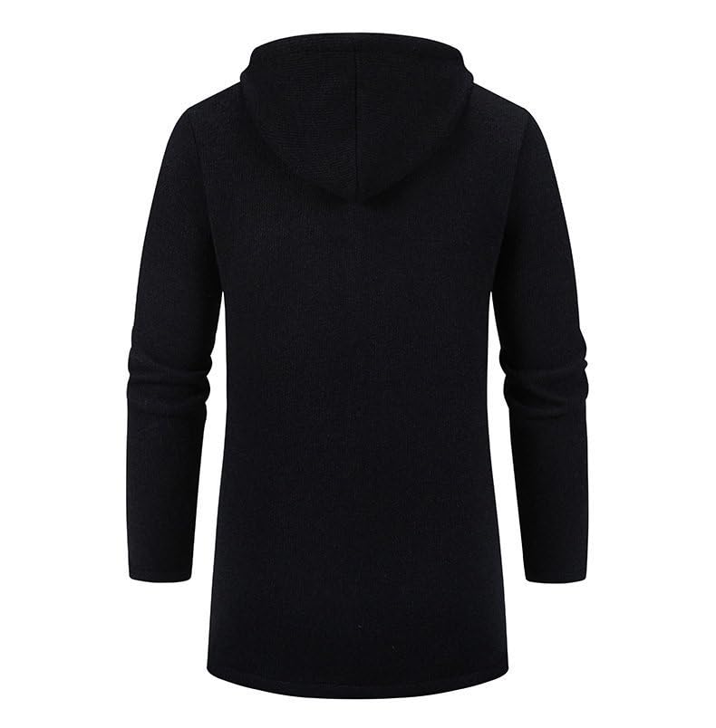 Image of Men's Long Hooded Cardigan Full Zip Winter Coat Thick Fleece Lined with Zipper Pockets