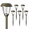 XMCOSY+ Solar Lights Outdoor 10/25 LM LED with 2 Lighting Modes, Solar Garden Lights Glass and Metal, IP65 Waterproof Solar Powered for Yard Pathway Walkway Driveway Patio (6 Pack, Warm White)