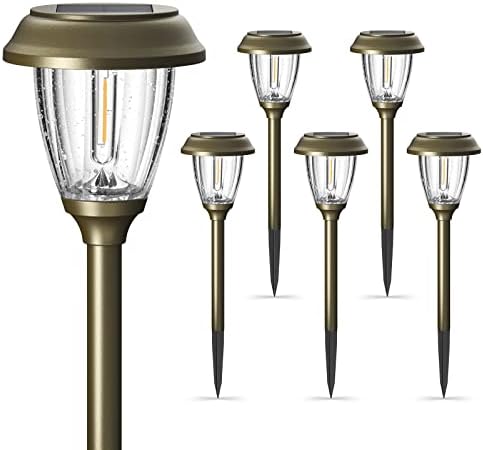 XMCOSY+ Solar Pathway Lights Outdoor Waterproof - 6 Pack Solar Garden Lights, Auto On/Off 10/25 Lumen Solar LED Outdoor Lights Warm White, Bubble Glass Solar Lights for Yard Path Lawn Walkway Driveway