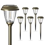 XMCOSY+ Solar Lights Outdoor 10/25 LM LED with 2 Lighting Modes, Solar Garden Lights Glass and Metal, IP65 Waterproof Solar Powered for Yard Pathway Walkway Driveway Patio (6 Pack, Warm White)