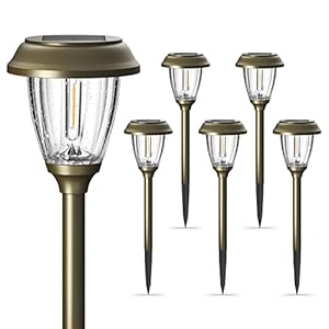 XMCOSY+ Solar Lights Outdoor 10/25 LM LED with 2 Lighting Modes, Solar Garden Lights Glass and Metal, IP65 Waterproof Solar Powered for Yard Pathway Walkway Driveway Patio (6 Pack, Warm White)