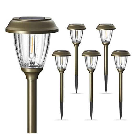 XMCOSY+ Solar Pathway Lights Outdoor Waterproof - 6 Pack Solar Garden Lights, Auto On/Off 10/25 Lumen Solar LED Outdoor Lights Warm White, Bubble Glass Solar Lights for Yard Path Lawn Walkway Driveway