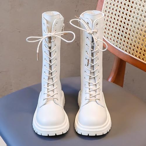 Kid's Girl's Leather Lace-Up Side Zipper Fashion Riding Boots Girls Winter Boots Dress Princess Shoes4