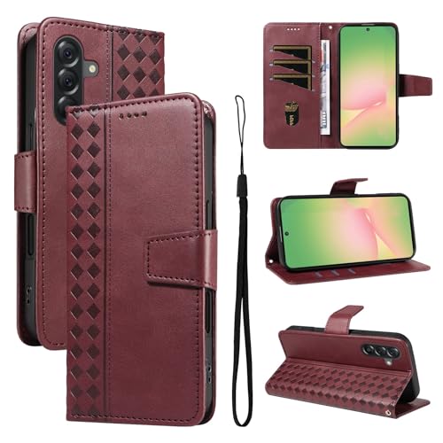 Étui Samsung Galaxy A35 rouge housse portefeuille en cuir à rabat avec dragonne pratique