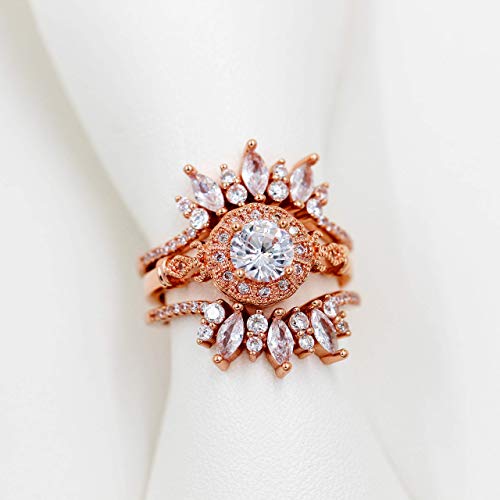 Uloveido Women's 925 Sterling Silver Marquise Cut CZ Crown Wedding Ring Guard Enhancer 2pcs Stack Rings Set Y10253