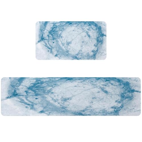 Alfombrillas de cocina azul ondulado VAPOKF con base antideslizante lavable para el hogar 2