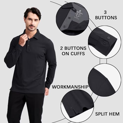 Image of Men's Business Long and Short Sleeve Polo Shirts Mercerized Cotton Blend Casual Stylish Collared Shirts