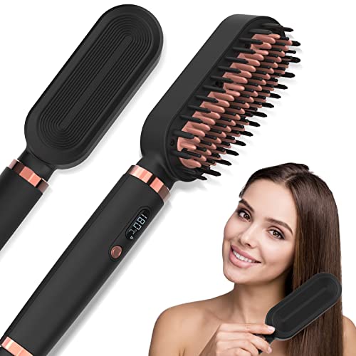 Hair Straightener Brush,DipRevoÂ® Hair Straightener Comb with Anti-Scald,2-in-1 Hair Straightener Styling Comb with LCD Display ,Fast Ceramic Heating,Auto-Off,Black