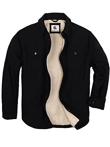 Image of COEVALS CLUB Men's Flannel Shacket Casual Button Snap Sherpa Quilted Lined Premium Jacket Shirts