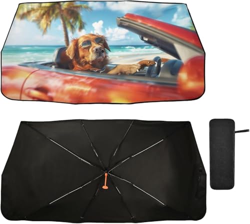 車用サンシェード 傘型 軽自動車 断熱 おしゃれ 遮光 フロントサンシェード 犬柄 いぬがら 5 人気 折り畳み式 フロントガラス UVカット