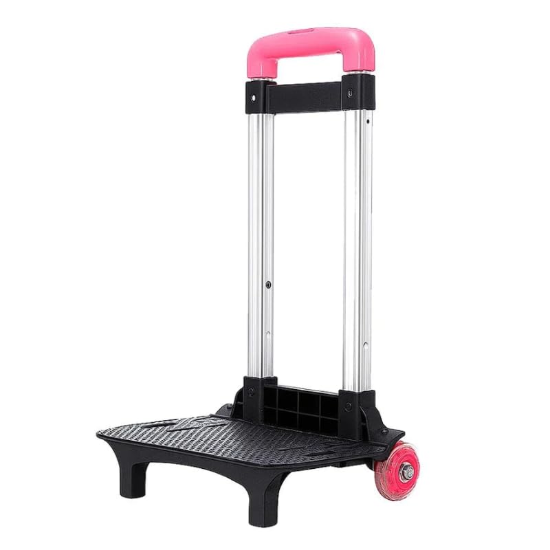 Carrinho para Mochila Escolar em Alumínio com Rodas de Silicone - Estrutura Ajustável com Plataforma Antiderrapante - Ajustável 43-90cm, Base 27x20cm - Rosa para Meninas