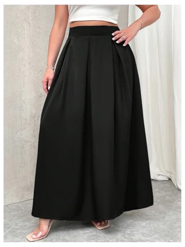 GORGLITTER Women's Plus Size Maxi Skirt Pleated High Waisted Long Skirts with Pockets2